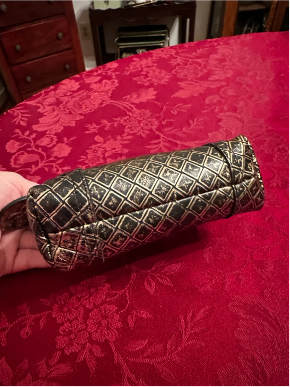 Bottega Veneta Black & Gold Leather Cosmetic Bag
